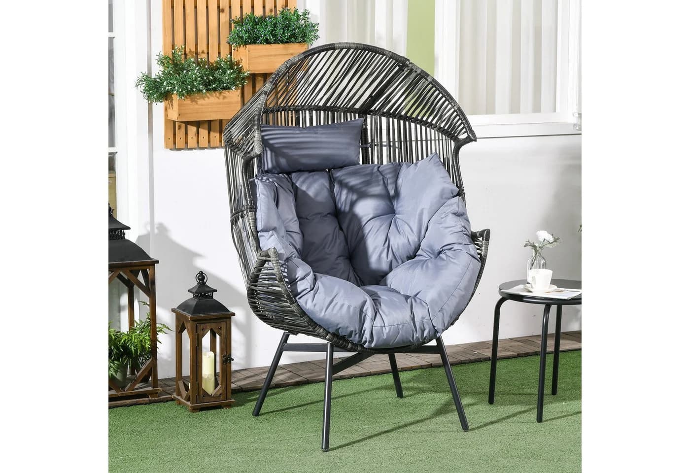 MC Star Gartensessel PE-Rattan Grau/Schwarz mit Kissen - Bild 5
