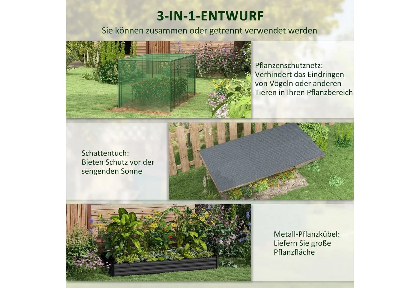 MC Star Hochbeet mit Vogelschutznetz und Sonnenschutz Metall - Bild 3