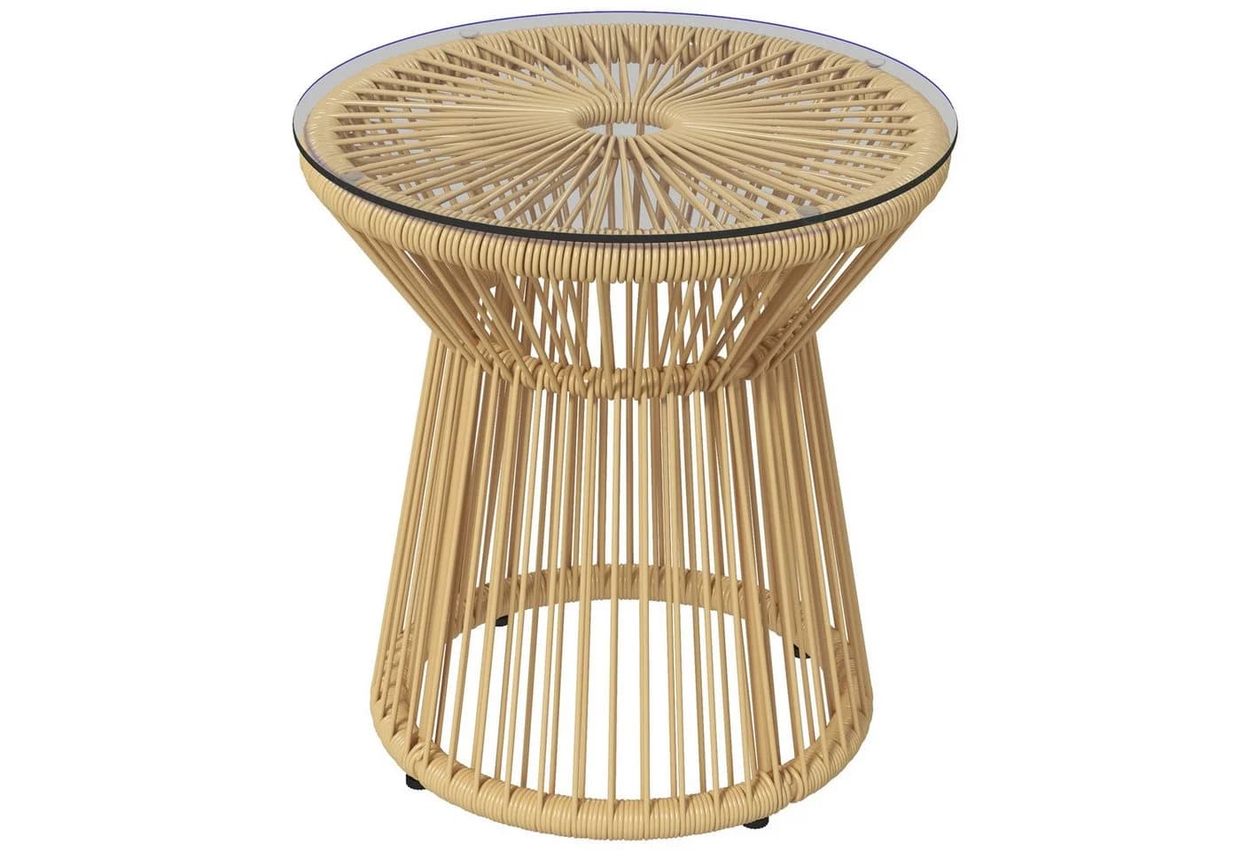 MC Star Gartentisch Outdoor-Beistelltisch Rattan-Beistelltisch Glasplatte Beige - Bild 2