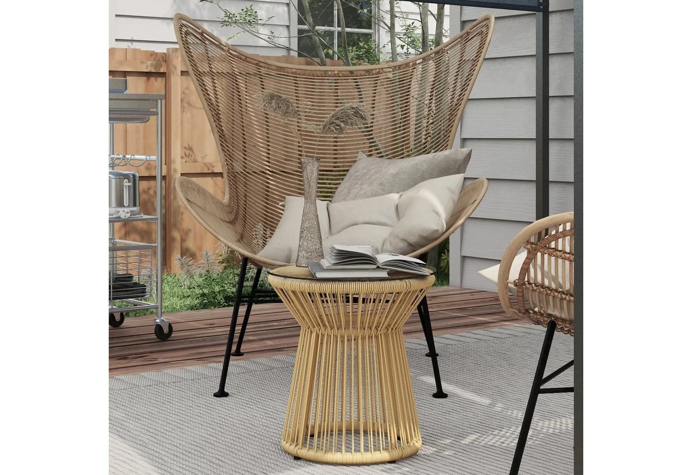 MC Star Gartentisch Outdoor-Beistelltisch Rattan-Beistelltisch Glasplatte Beige - Bild 4