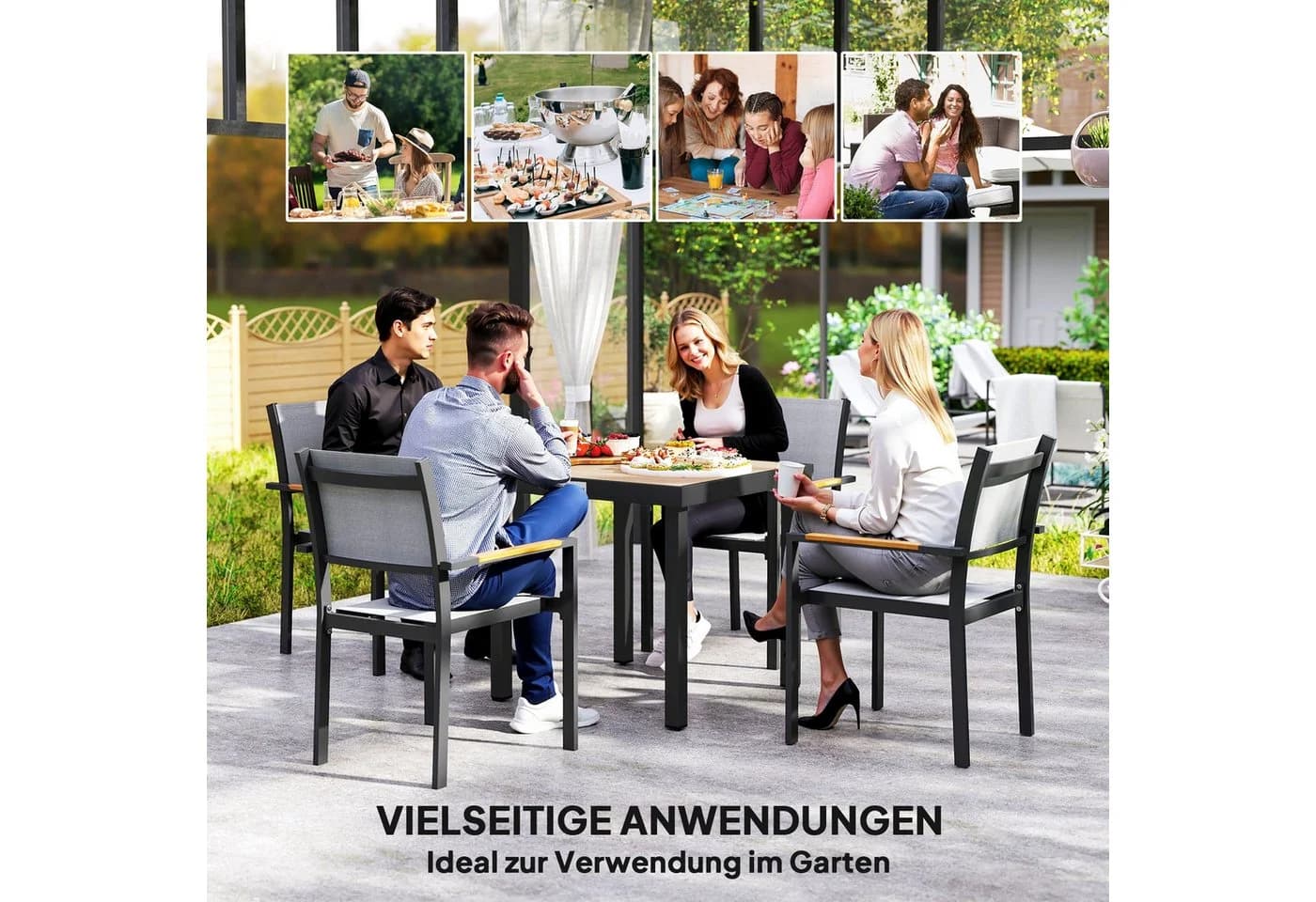 MC Star Gartentisch Schwarz Kunststoff Aluminiumrahmen 78x78x74 cm - Bild 5