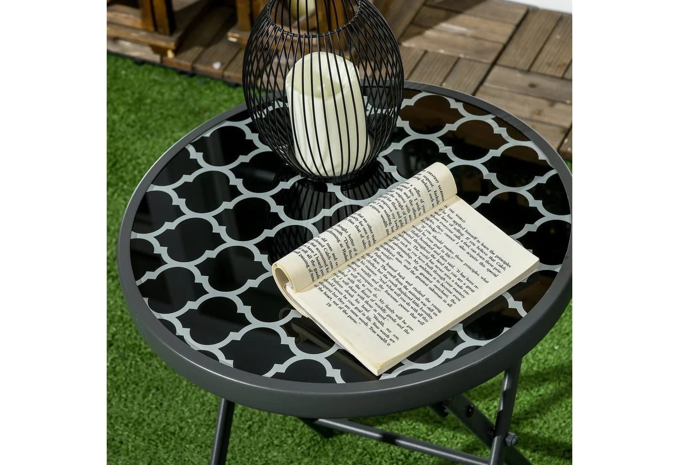MC Star Gartentisch Klapptisch Rund Schwarz Sicherheitsglas