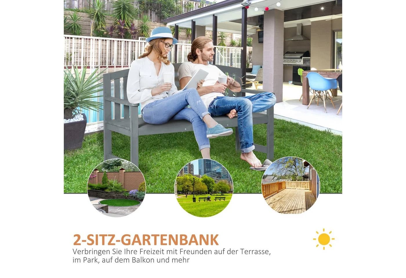 MC Star Gartenbank 2-Sitzer Grau Tannenholz - Bild 3