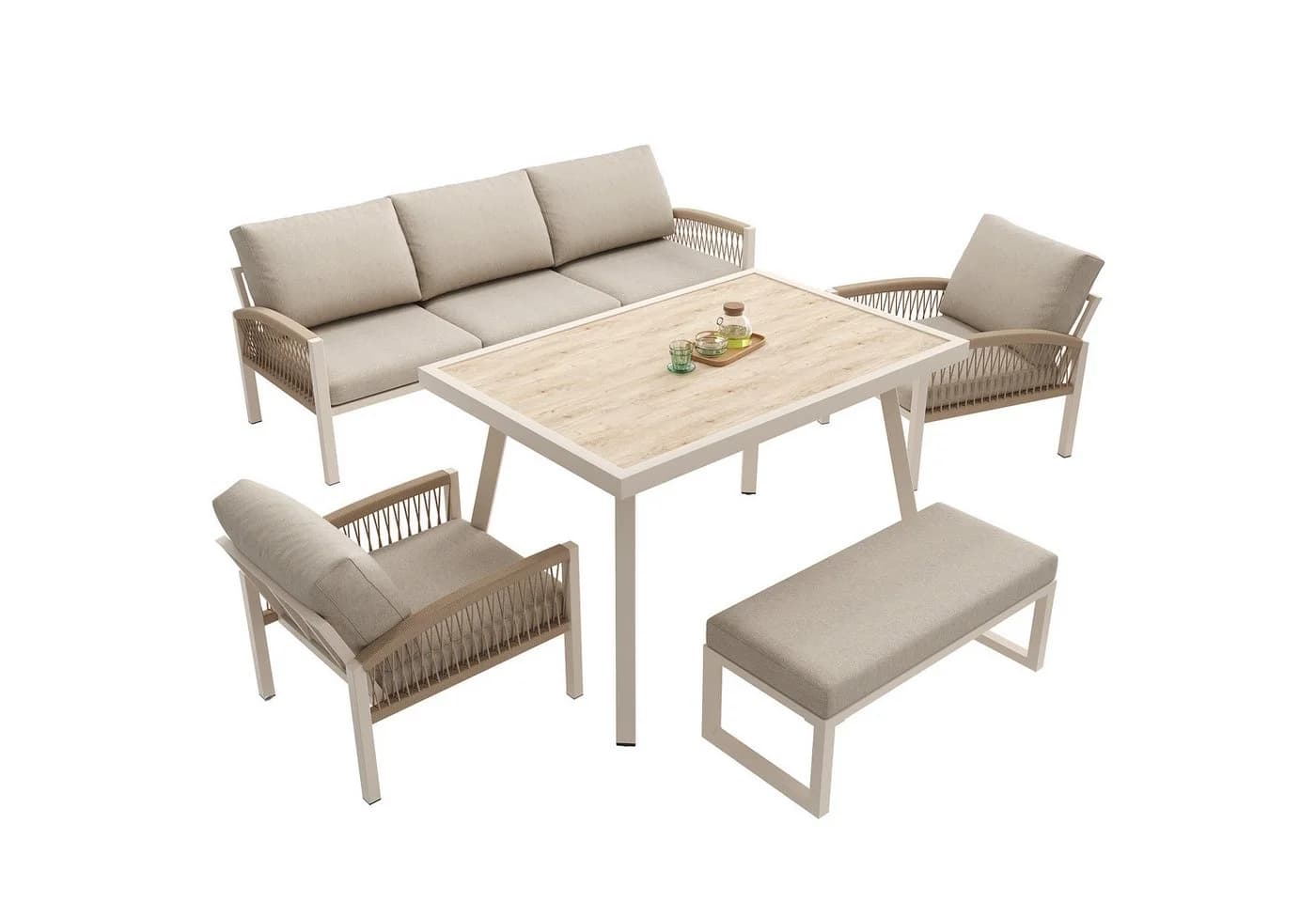 i@home Gartenlounge-Set 7-Personen Handgeflochten Beige