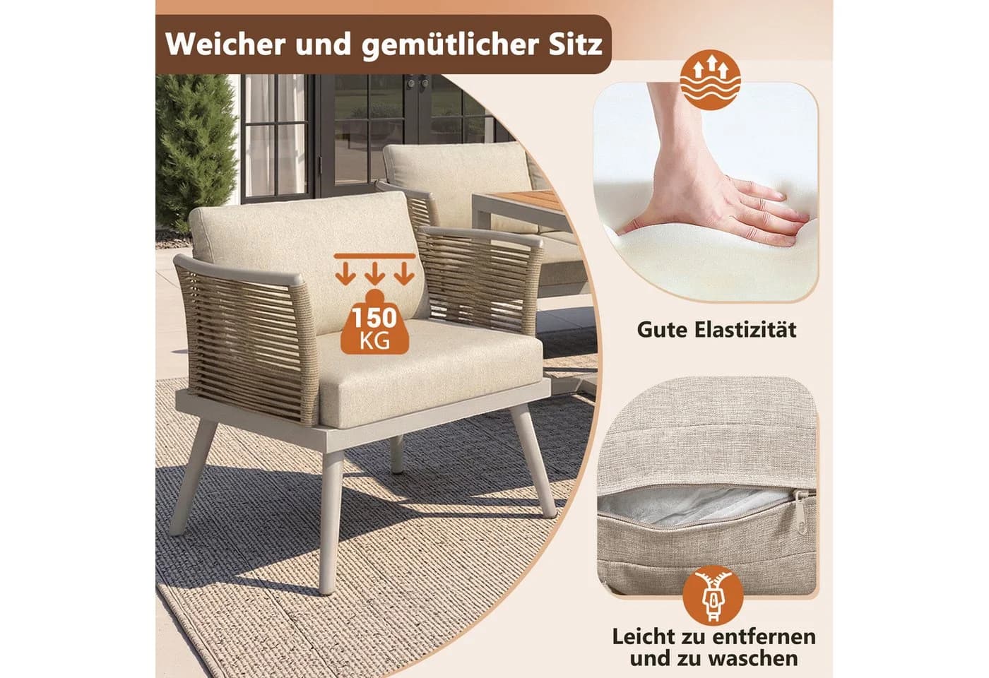 i@home Gartenlounge-Set 6-tlg. Siebensitzer Beige - Bild 4