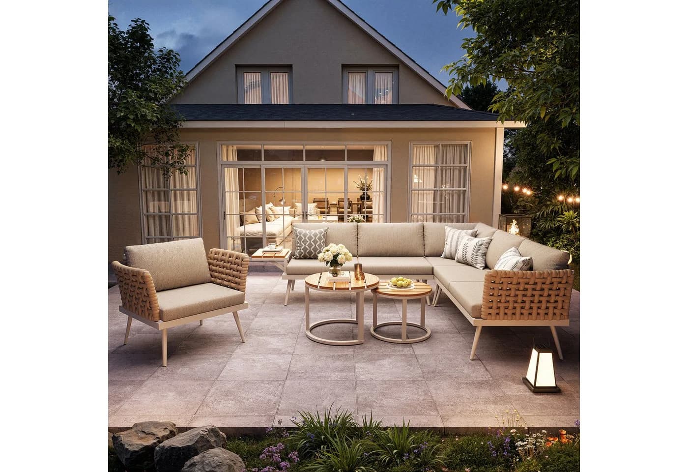 i@home Gartenlounge-Set 4-tlg. Sechssitzer Beige