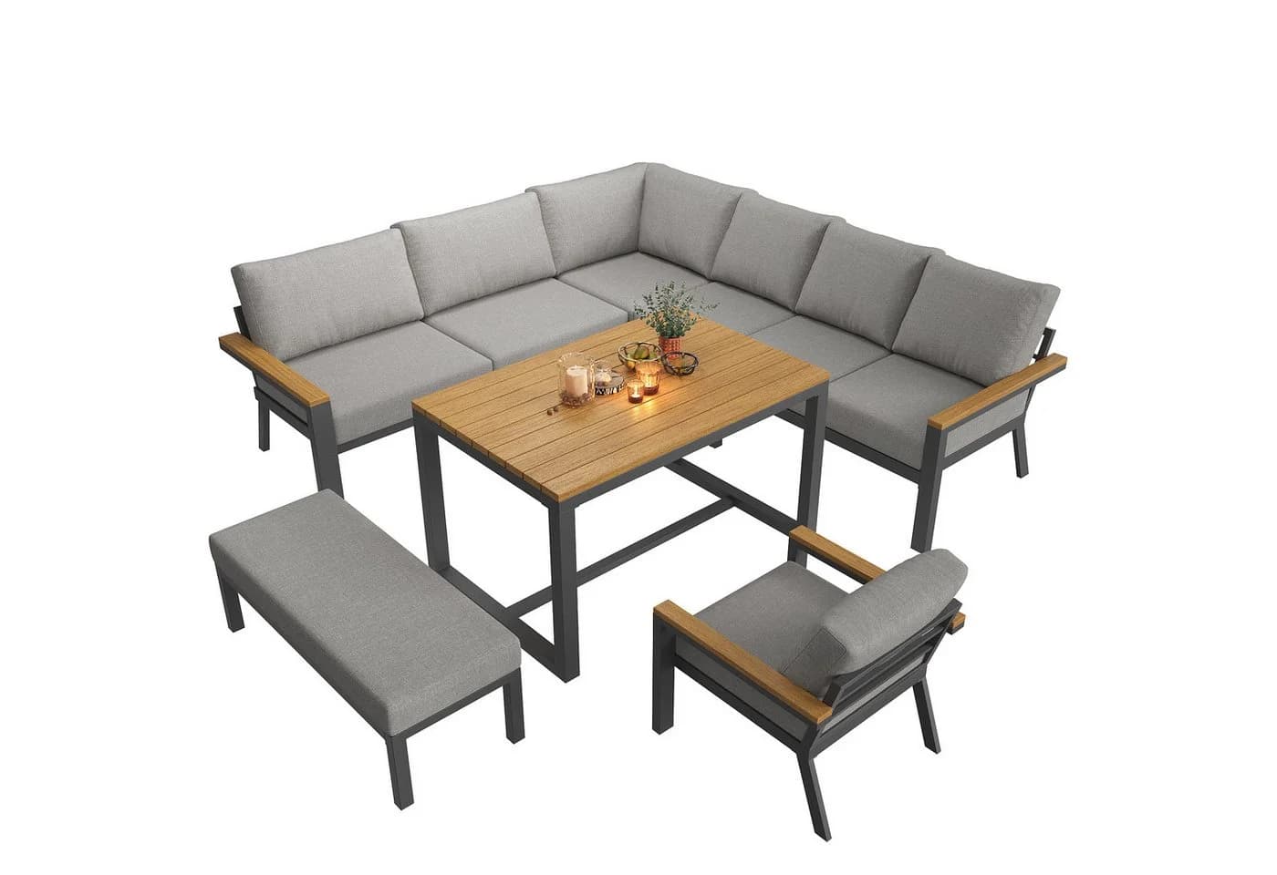 i@home Gartenlounge-Set 6-tlg. für 8 Personen mit Holztisch
