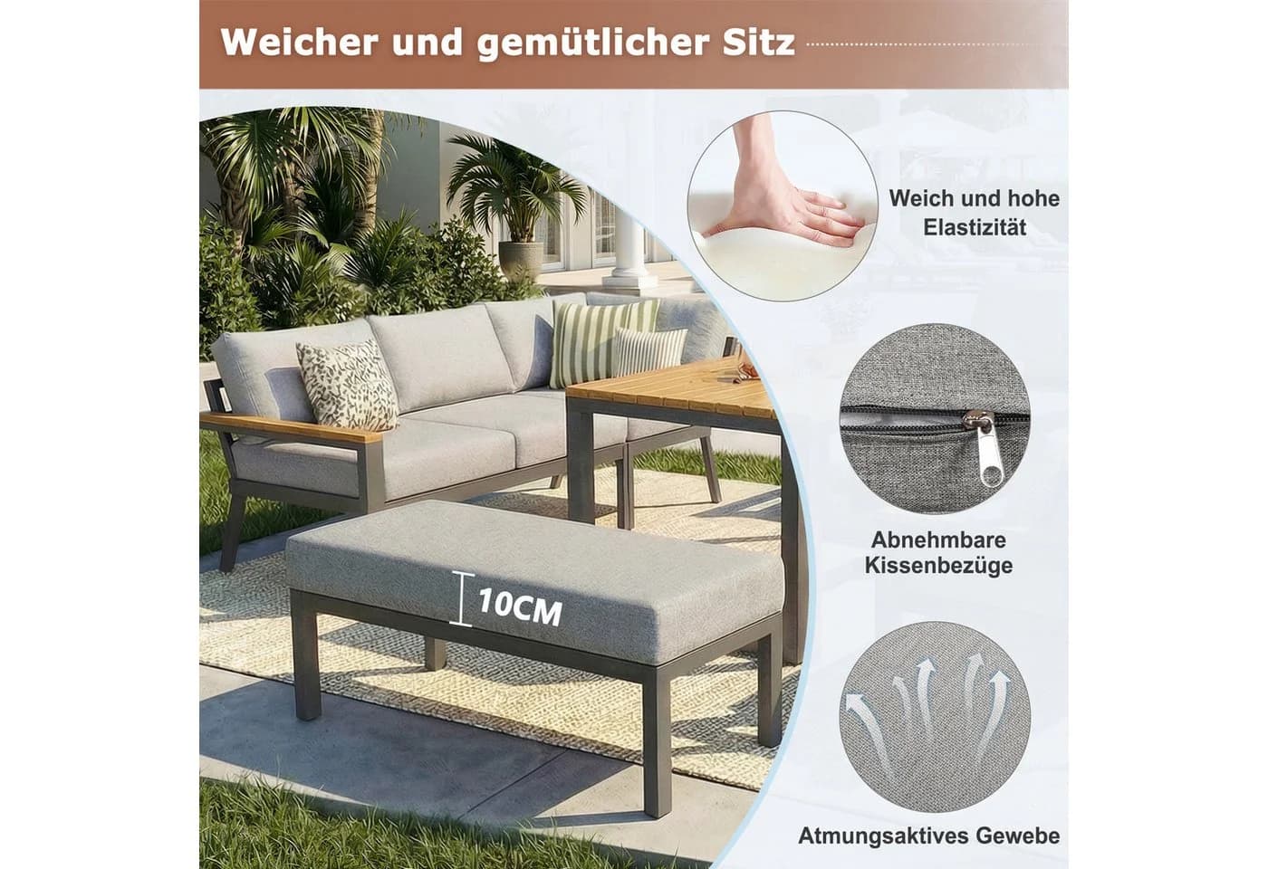 i@home Gartenlounge-Set 6-tlg. für 8 Personen mit Holztisch - Bild 4