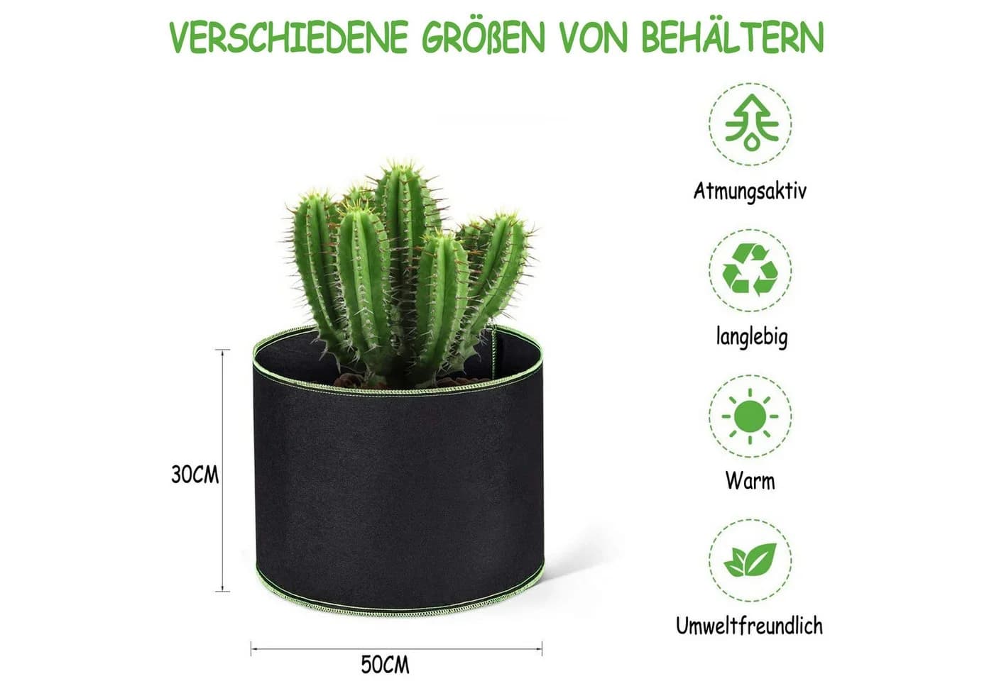 KINSI Pflanzkübel 5er Set Filz-Pflanzsäcke Grün