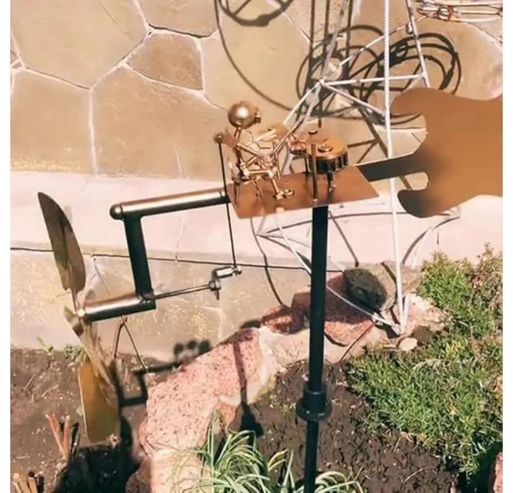 SIKAINI Wetterfahne Metall-Windmühle mit Trommler Gold - Bild 3