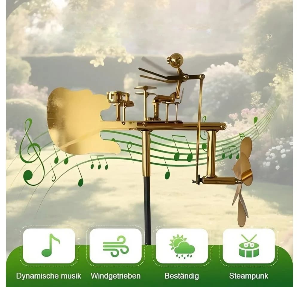 SIKAINI Wetterfahne Metall-Windmühle mit Trommler Gold - Bild 4