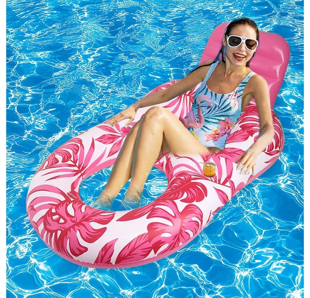SIKAINI Luftmatratze Pool-Lounge mit Getränkehalter und Rückenlehne Rot - Bild 3