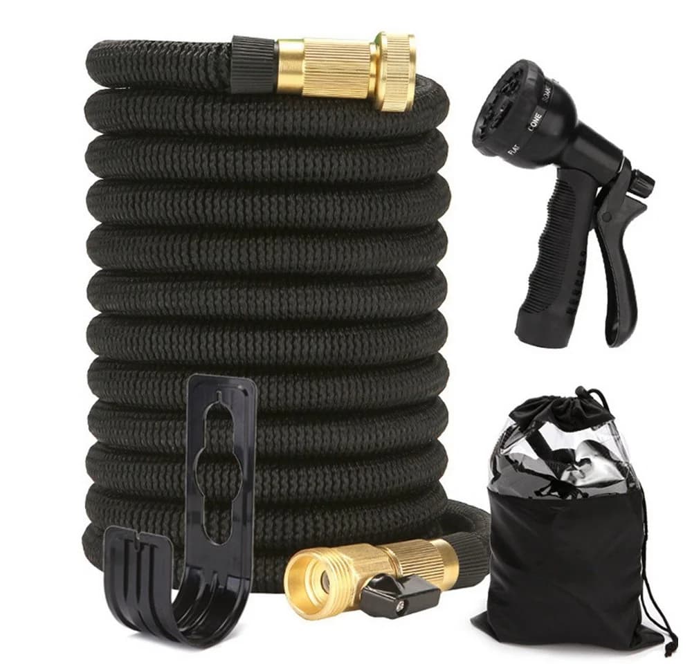 SIKAINI Flexibler Gartenschlauch Set mit 8-fach Sprühdüse Schwarz