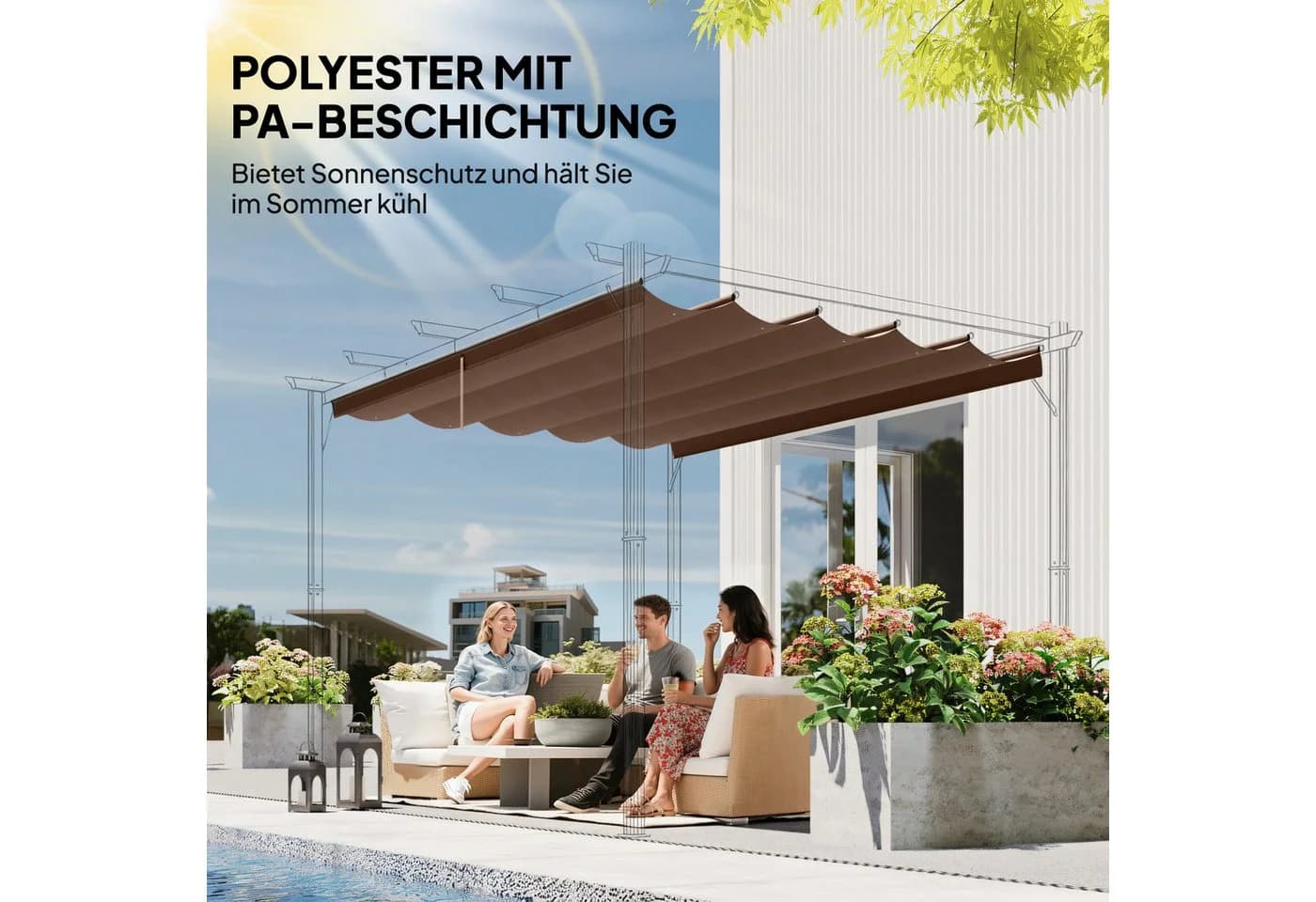 Novzep Pavillon-Ersatzdach 3,5x2,6m Hellgrau Polyester - Bild 5