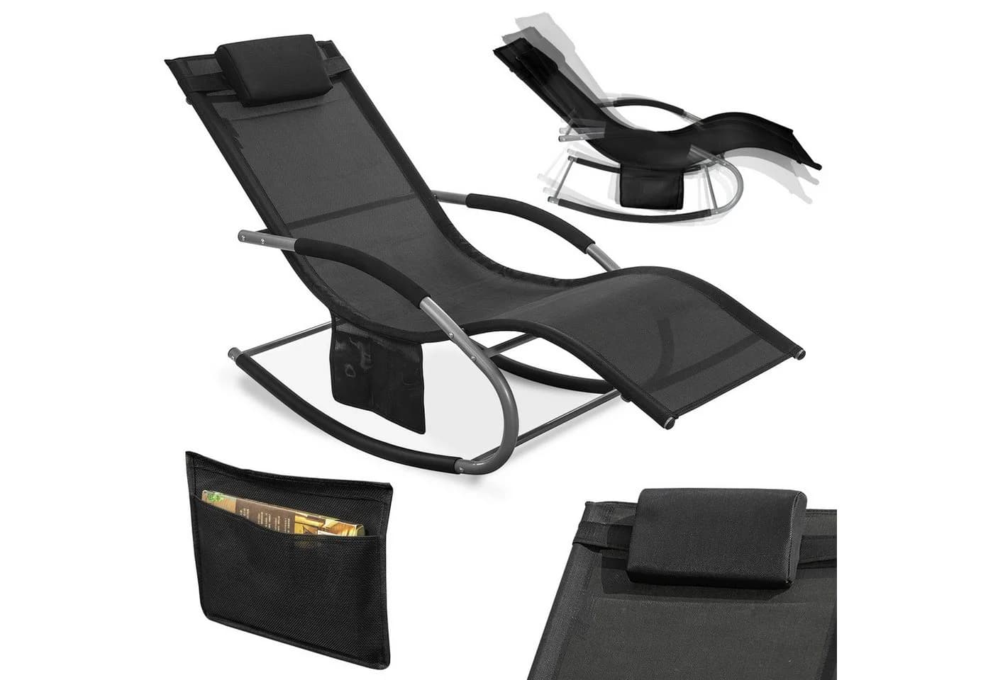 SoBuy Gartenliege OGS28 Schwarz Metall Kunstfaser mit Kopfkissen - Bild 2