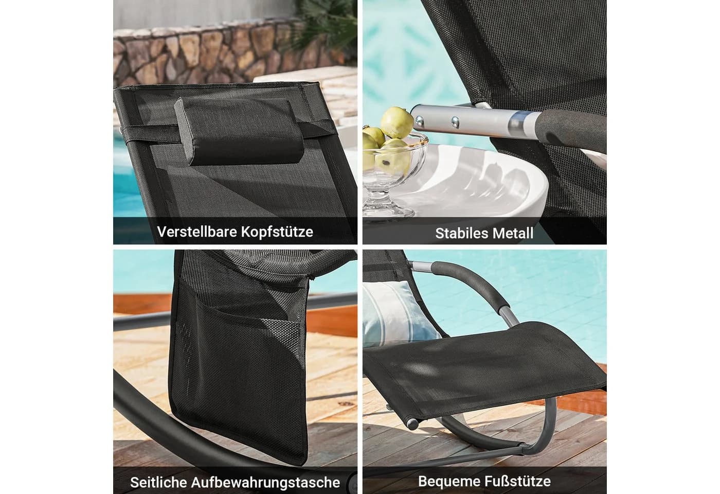 SoBuy Gartenliege OGS28 Schwarz Metall Kunstfaser mit Kopfkissen - Bild 5