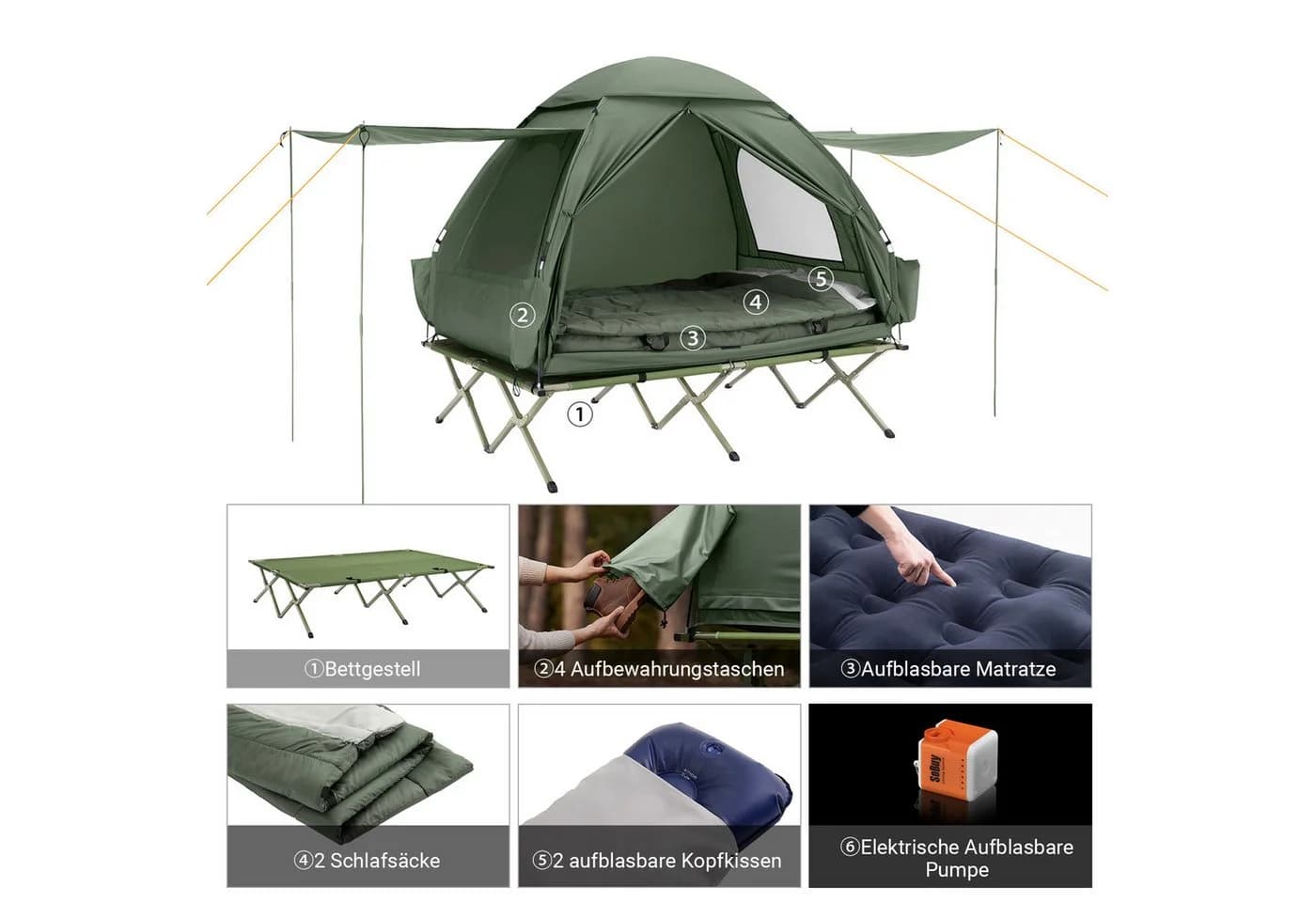 SoBuy Feldbett OGS32 Wasserdichtes Campingzelt 7in1 Grün - Bild 5