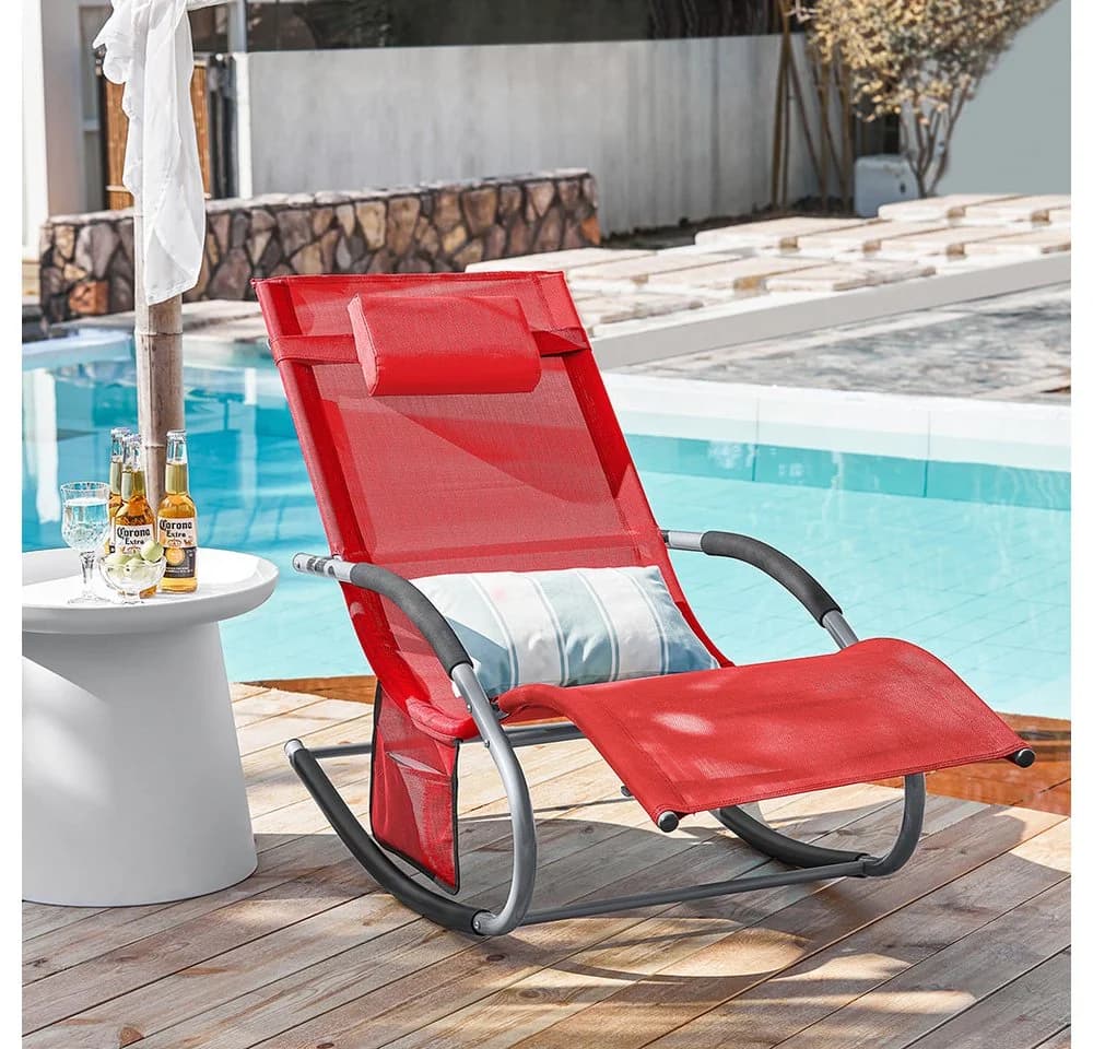 SoBuy Gartenliege OGS28 Relaxliege mit Kopfkissen Rot