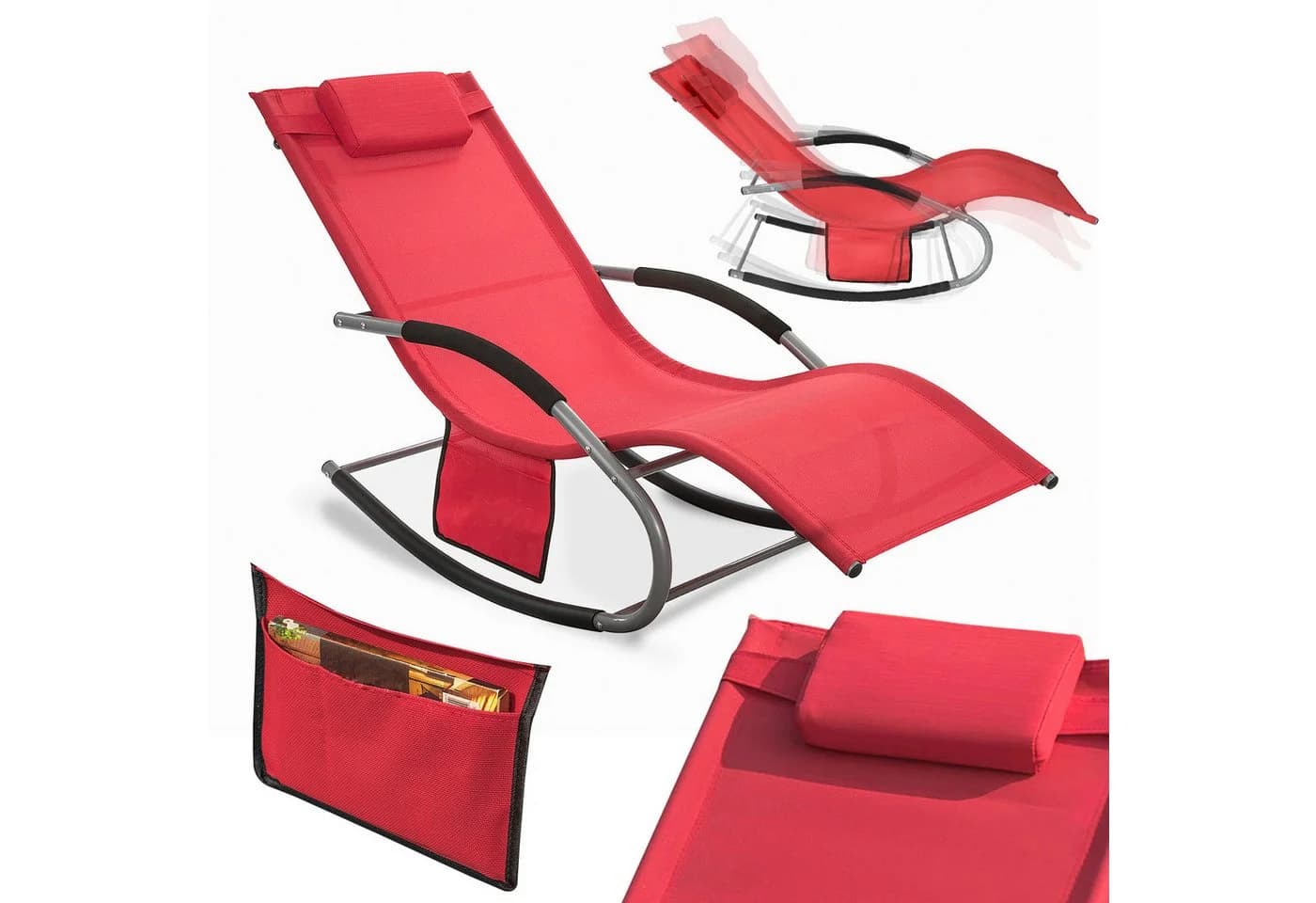 SoBuy Gartenliege OGS28 Relaxliege mit Kopfkissen Rot - Bild 2
