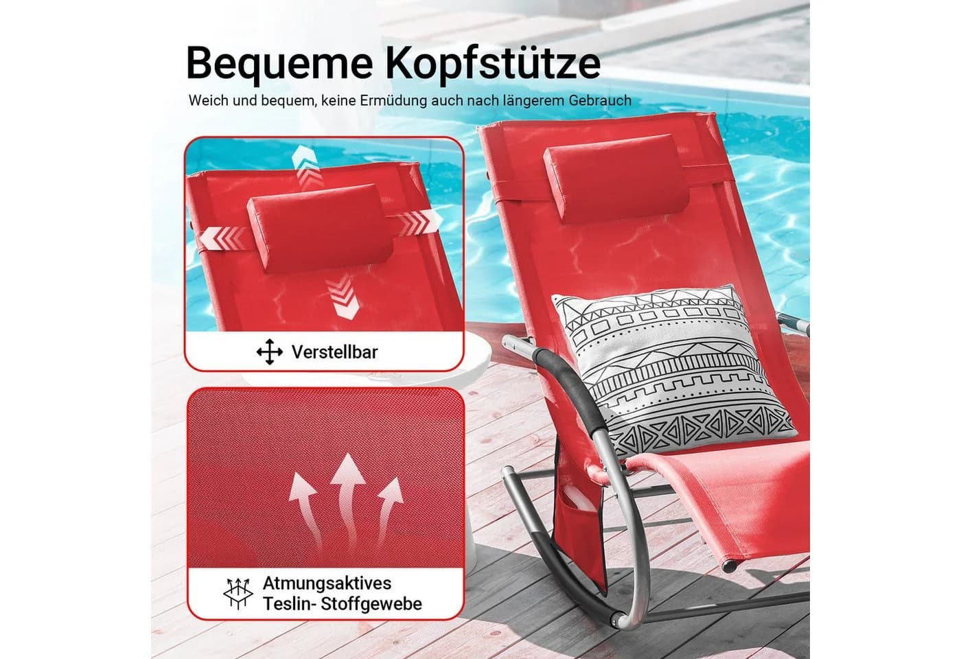 SoBuy Gartenliege OGS28 Relaxliege mit Kopfkissen Rot - Bild 4