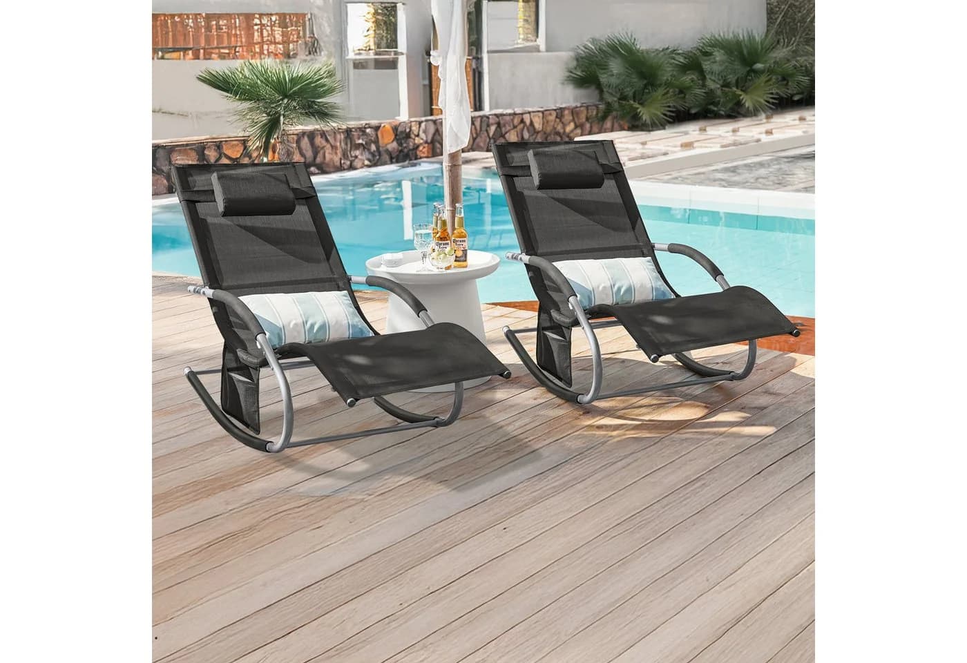 SoBuy Gartenliege OGS28x2 2-tlg. Schwarz Metall Kunstfaser