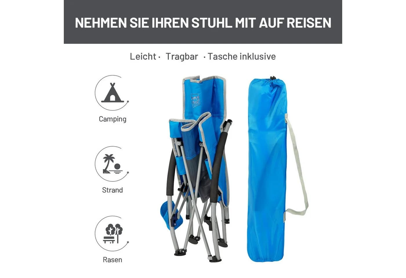TIMBER RIDGE Klappstuhl Strandstuhl 150kg belastbar Metallgestell - Bild 5