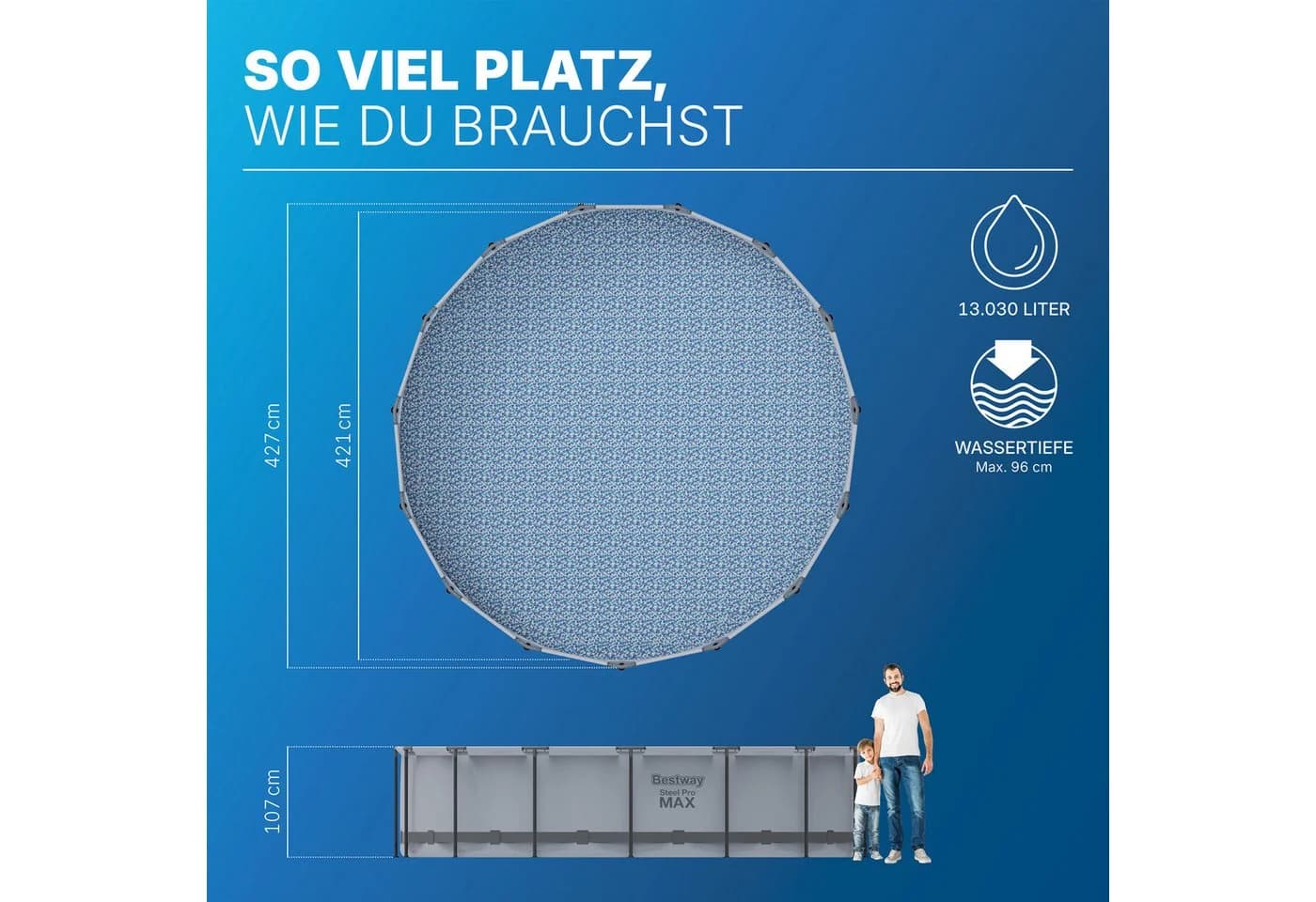 Bestway Framepool Steel Pro MAX™ Komplett-Set mit Filterpumpe, Ø 427 x 107 cm