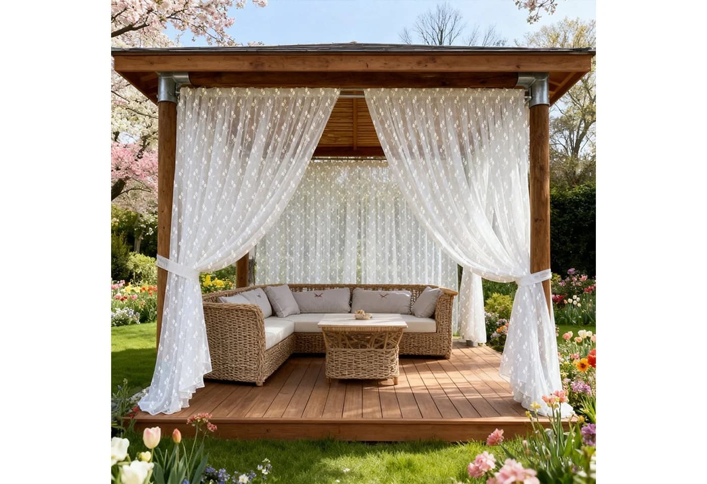Lapalife Gardine Blumenmuster Transparent Polyester