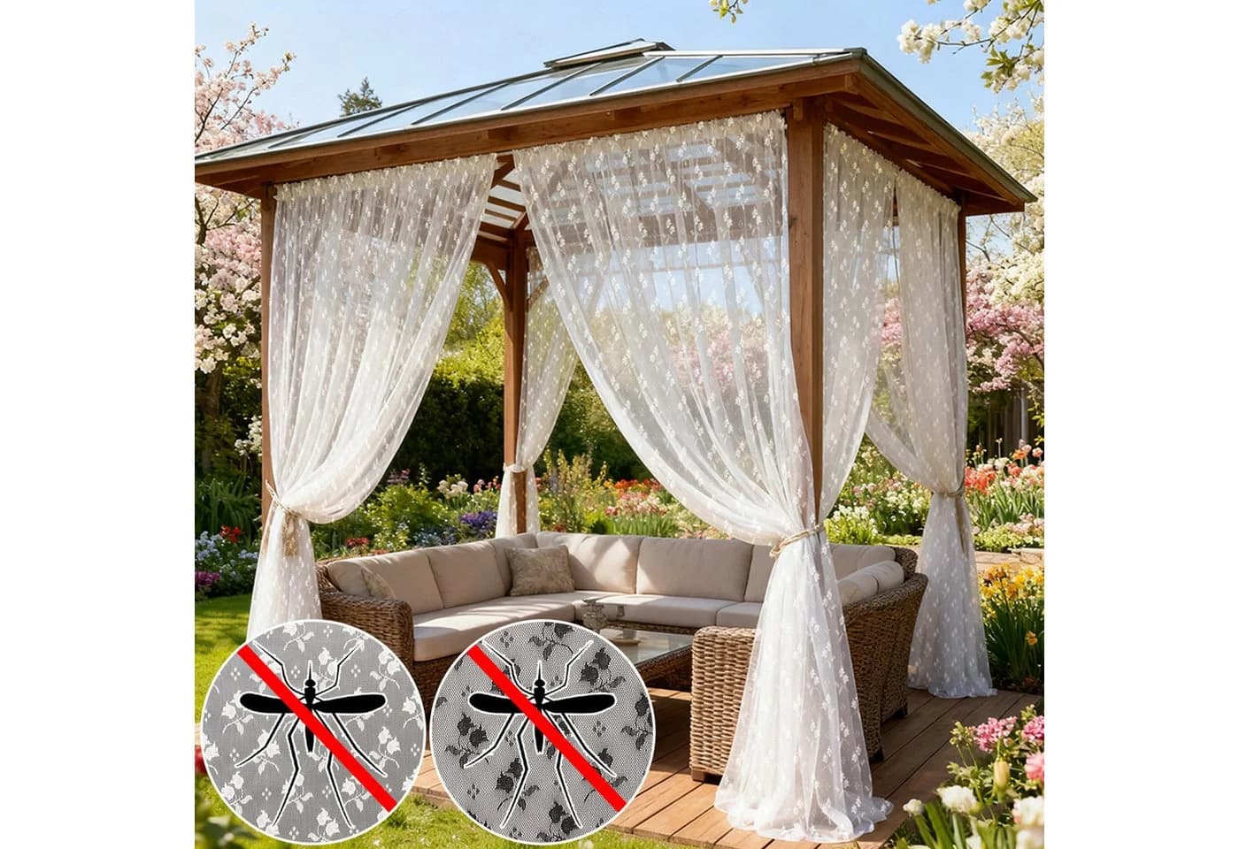 Lapalife Gardine Blumenmuster Transparent Polyester - Bild 2