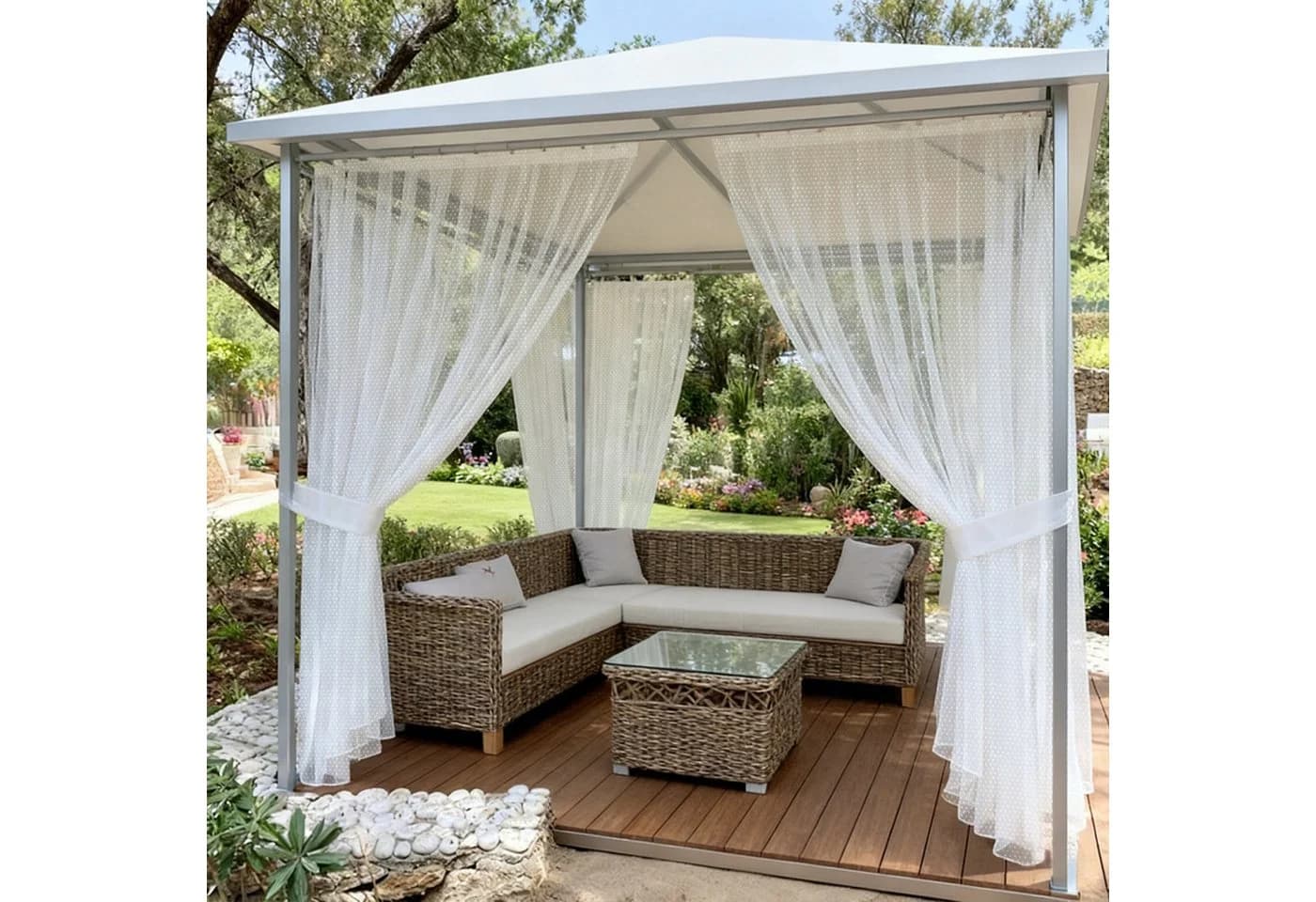Sunicol Outdoorvorhang Transparent Weiß mit Punktmuster - Bild 5