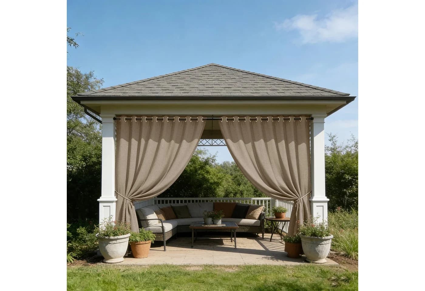 Lapalife Terrassenvorhang Verdunkelnd Wasserdicht Leinenoptik Taupe - Bild 2