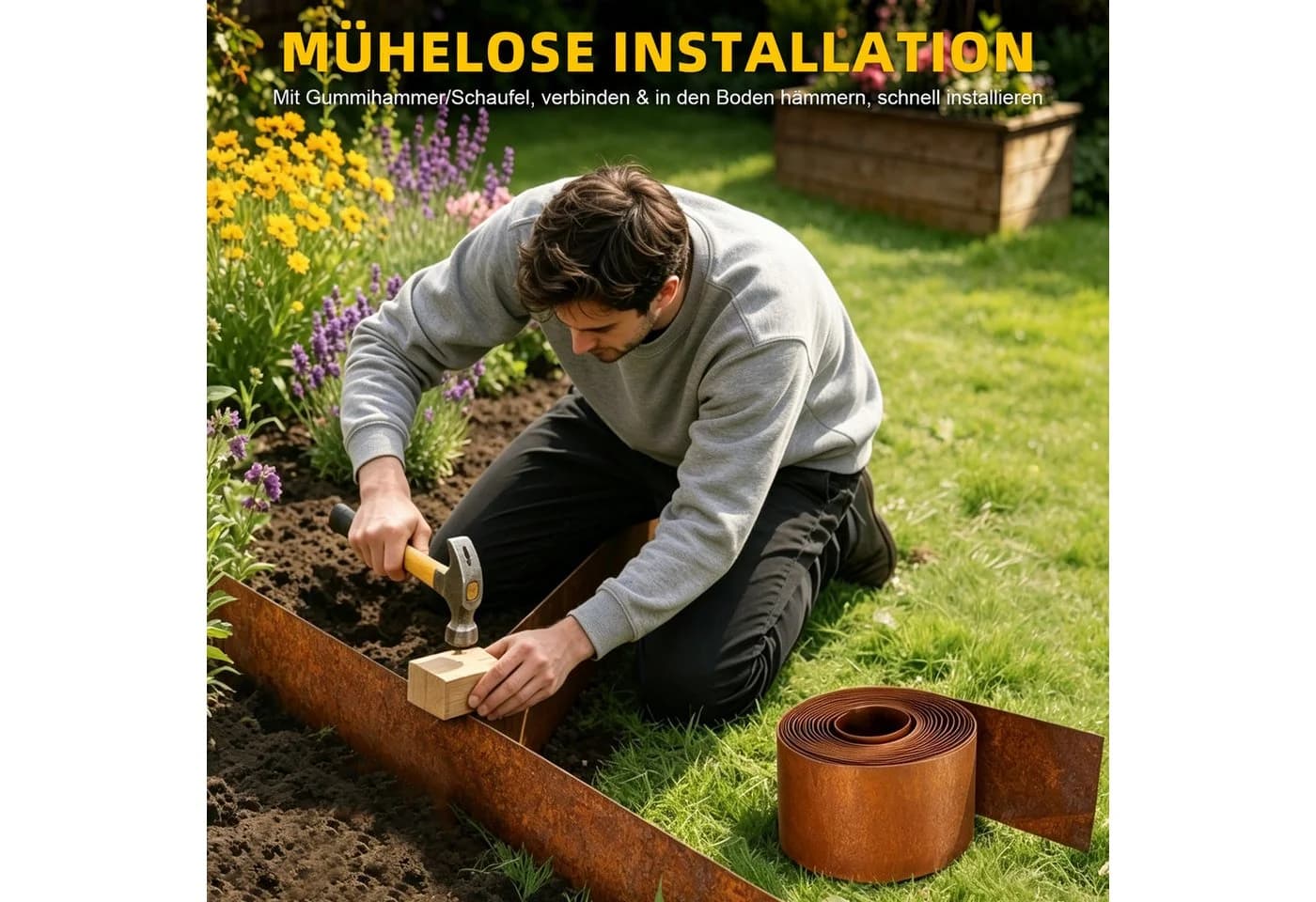 QUBEBU Beetumrandung 5M Rasenkante Metall Rostfarbe - Bild 5