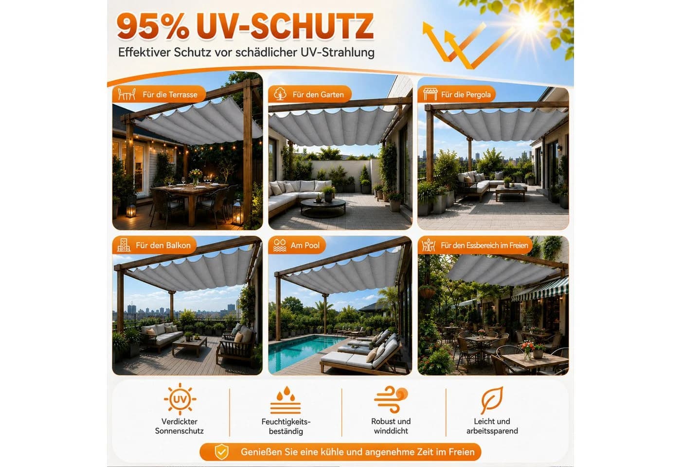 Sunicol Sonnensegel Einziehbar Grau UV-beständig - Bild 3