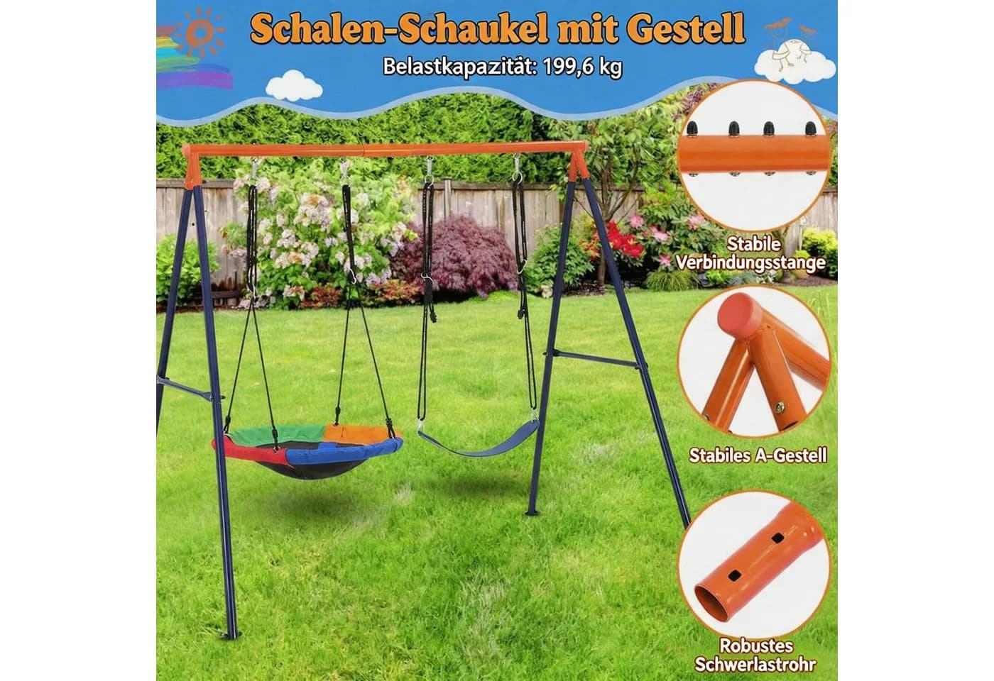 GarveeMore Doppelschaukel Gestell Outdoor 200 kg Metall - Bild 4