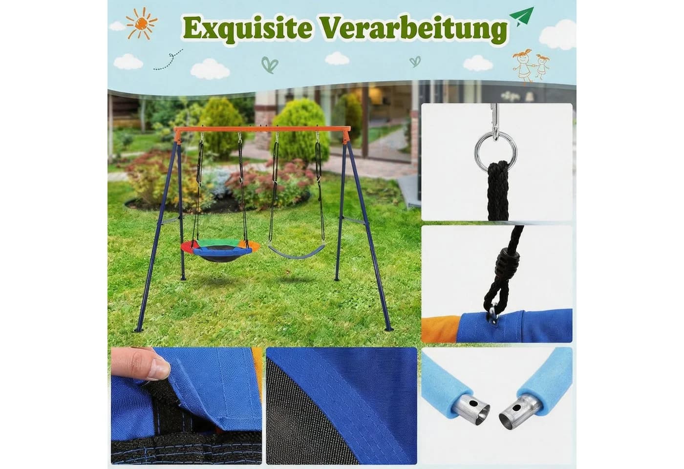 GarveeMore Doppelschaukel Gestell Outdoor 200 kg Metall - Bild 5