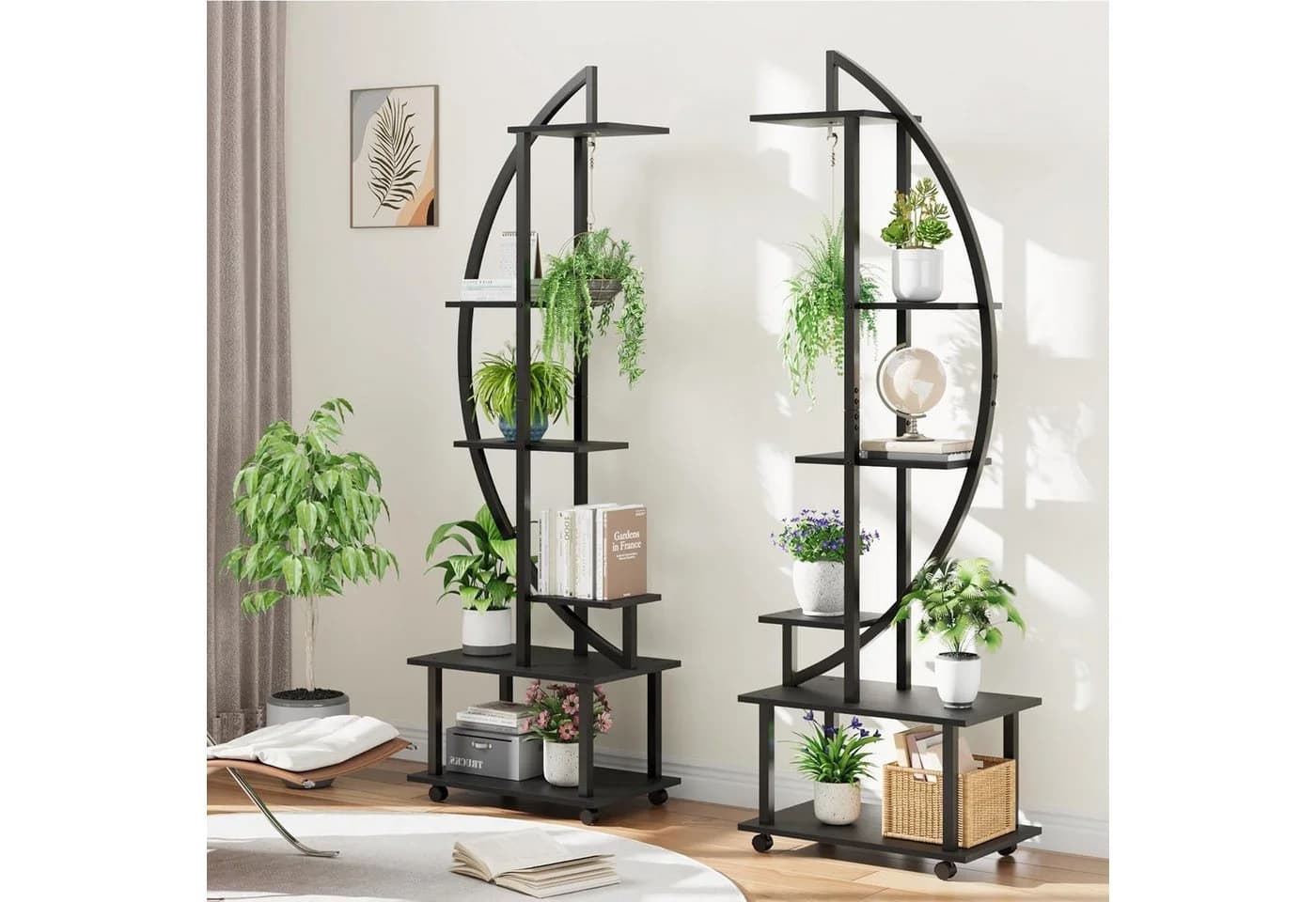 GarveeMore Pflanzentreppe Schwarz 5 Regale Stahl & Holz - Bild 5