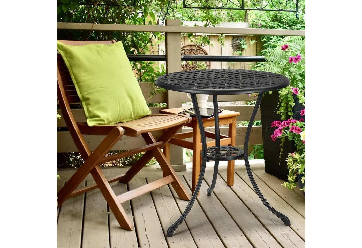 GarveeMore Gartentisch Aluminium Braun Vintage Schirmloch