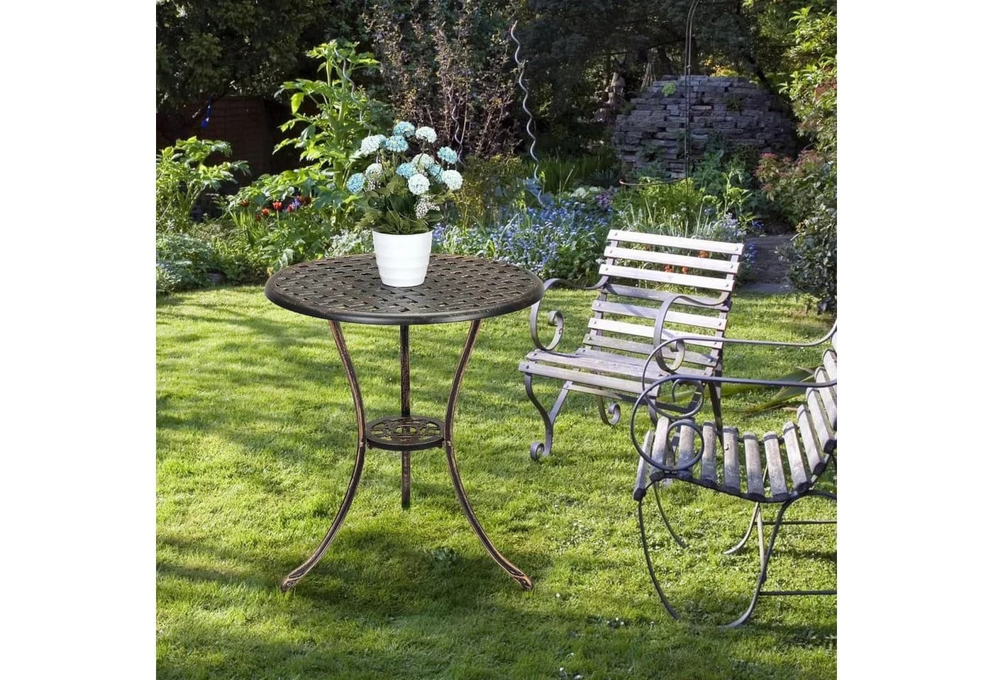 GarveeMore Gartentisch Bistrotisch Outdoor Aluminium Bronzefarben