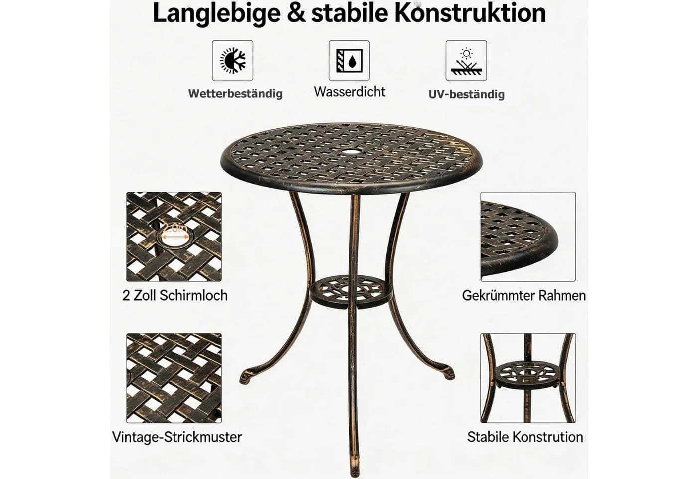 GarveeMore Gartentisch Bistrotisch Outdoor Aluminium Bronzefarben - Bild 5
