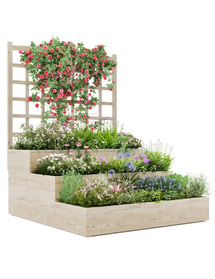 GarveeMore Hochbeet 3-stufiger Pflanzkasten Blumenkasten Gemüsebeet - Bild 2