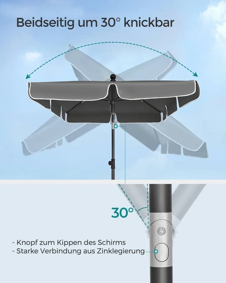 SONGMICS Sonnenschirm 200x125 cm Balkonschirm UPF 50+ - Bild 3