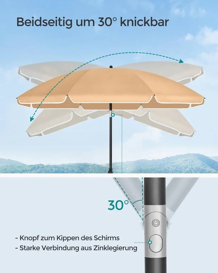 SONGMICS Sonnenschirm 160cm UPF 50+ mit Tragetasche ohne Ständer - Bild 3