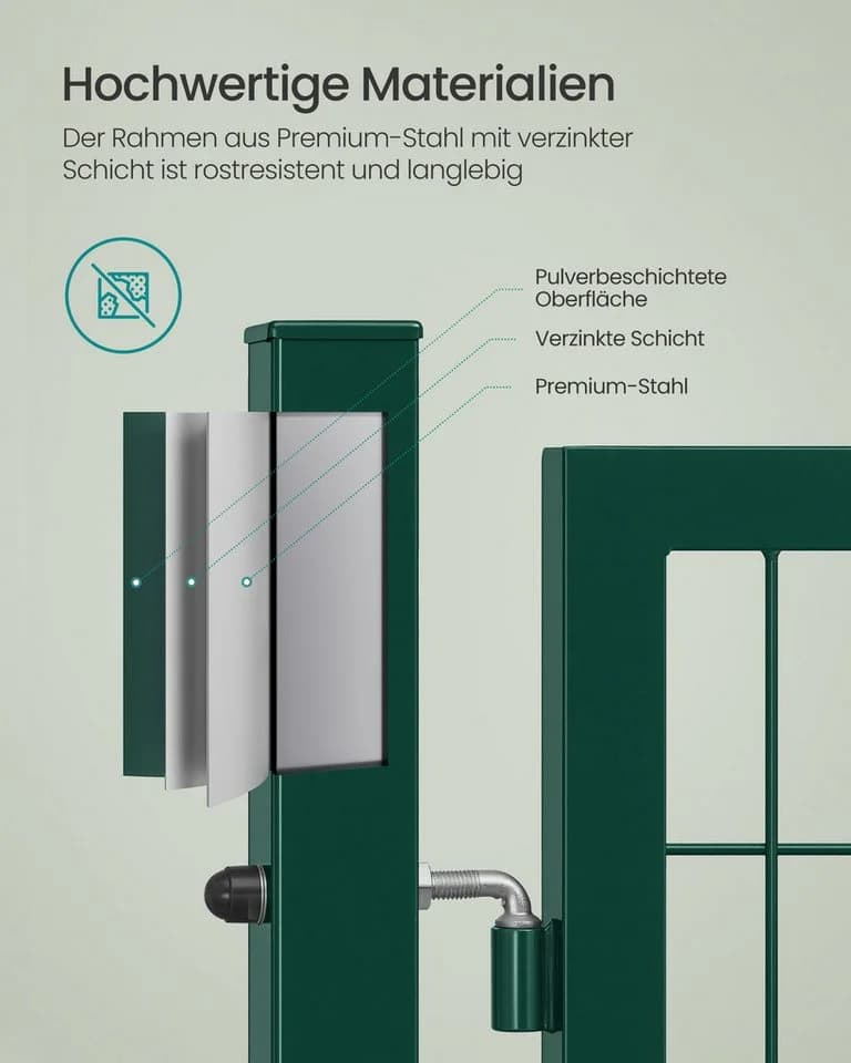 SONGMICS Gartentor verzinkter Stahl abschließbar grün - Bild 5