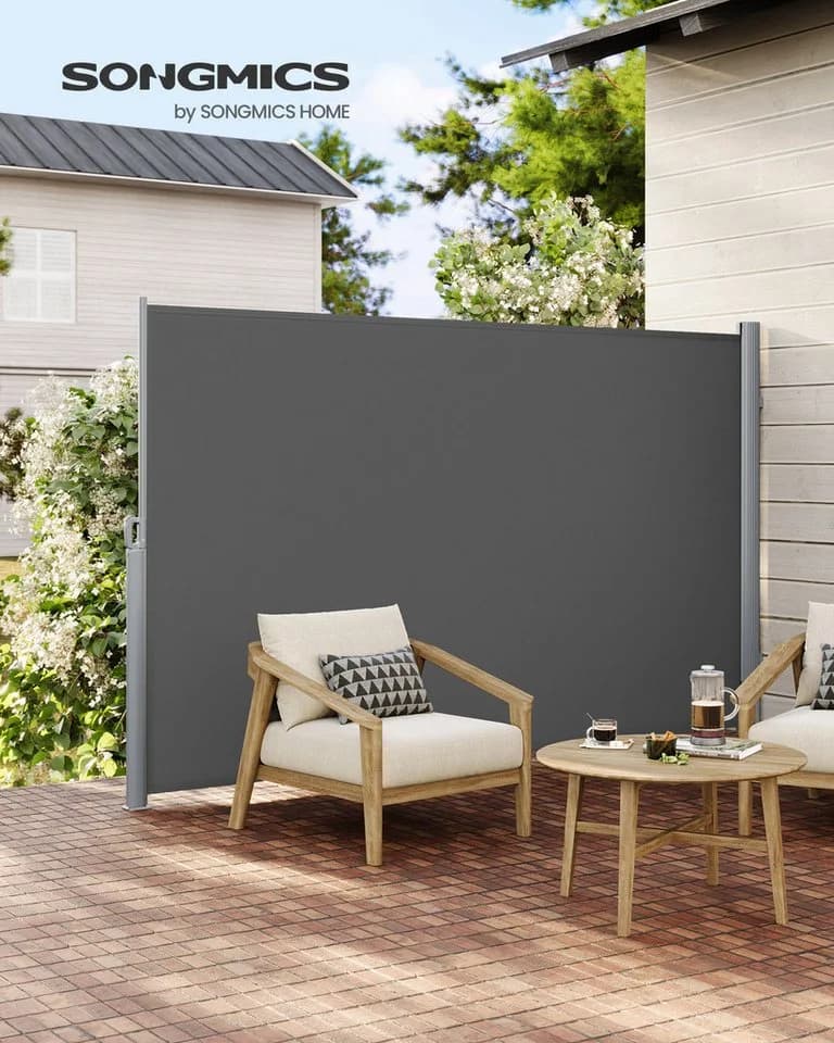 SONGMICS Seitenarmmarkise Alu Sichtschutz 280 g/m² Windschutz ausziehbar