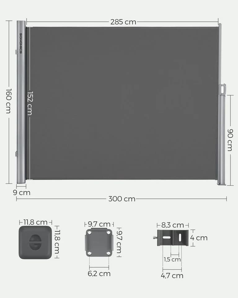 SONGMICS Seitenarmmarkise Alu Sichtschutz 280 g/m² Windschutz ausziehbar - Bild 3