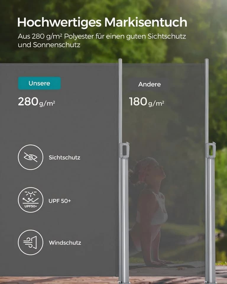 SONGMICS Seitenarmmarkise Alu Sichtschutz 280 g/m² Windschutz ausziehbar - Bild 4