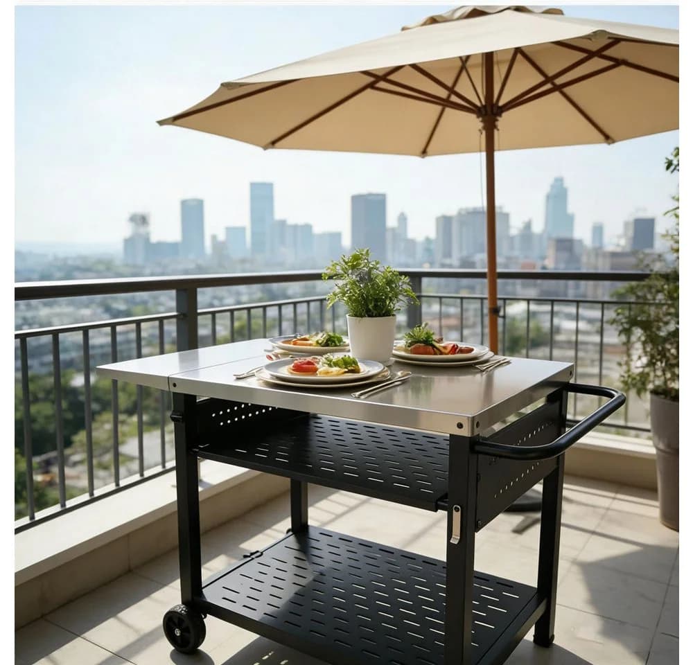 GarveeMore Outdoor Grill Cart mit drei Regal Pizza Ofen Tisch - Bild 3