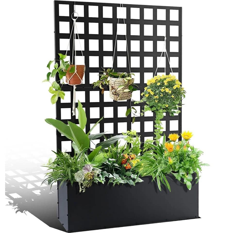 GarveeMore Hochbeet Metall-Pflanzkasten mit Spalier, Sichtschutz und Drainagelöchern - Bild 2