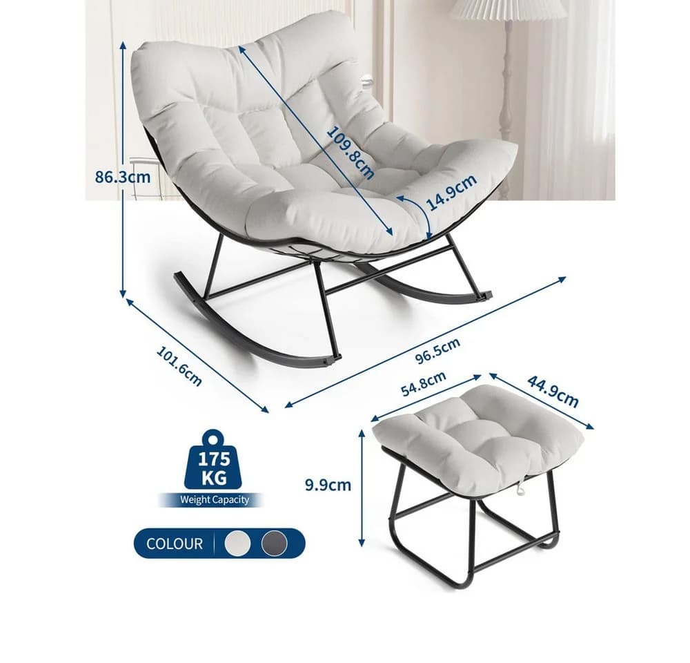GarveeMore Schaukelsessel Grand Patio Outdoor Schaukelstuhl mit Fußhocker Modern Lounge Chair