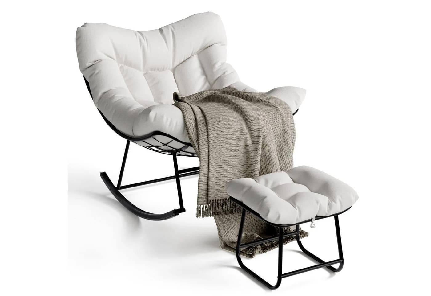 GarveeMore Schaukelsessel Grand Patio Outdoor Schaukelstuhl mit Fußhocker Modern Lounge Chair - Bild 2